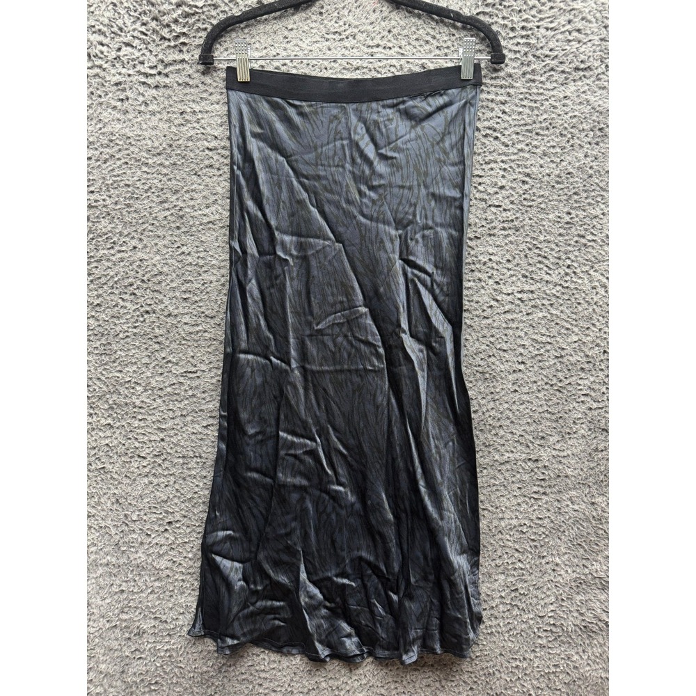 Rails Berlin Ash Marbled Tiger Printed Satin Midi Slip Skirt Black Womens Size S